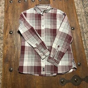 Van Heusen Burgundy and Gray Plaid Casual Shirt